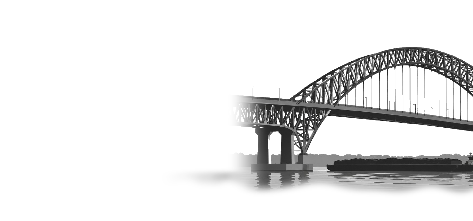 Steel arch over the Mahakam, a barge passing under it