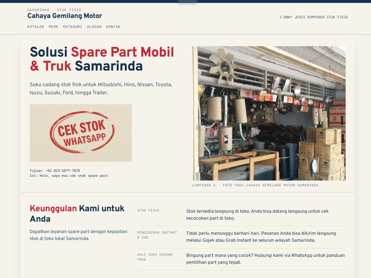 Cahaya Gemilang Motor site for spare parts in Samarinda
